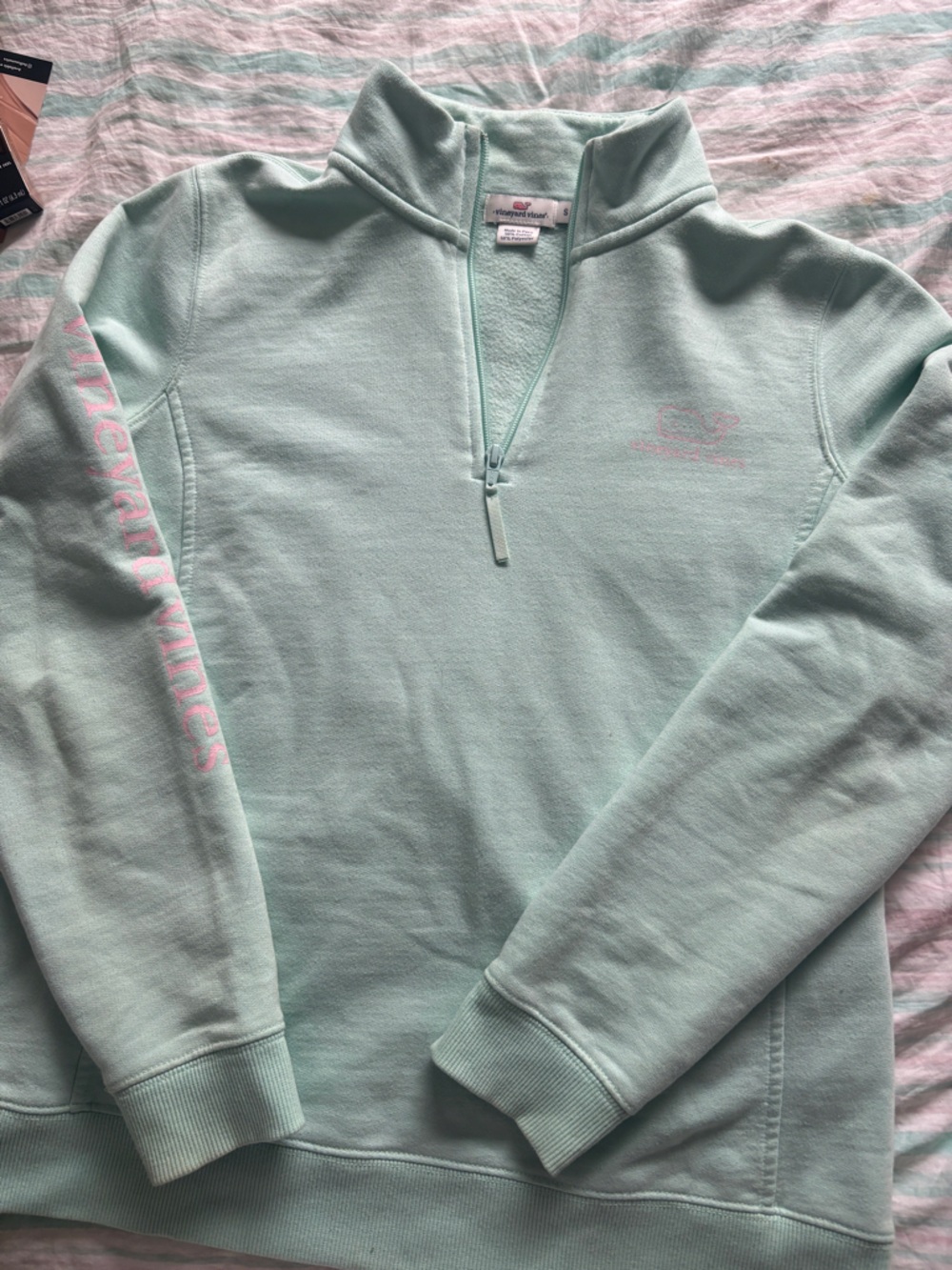 NEW Vineyard Vines teal and pink quarter zip